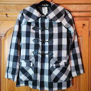 NWT Anthropologie Tulle Black/White Buffalo Plaid Toggle Wool Peacoat Size XS